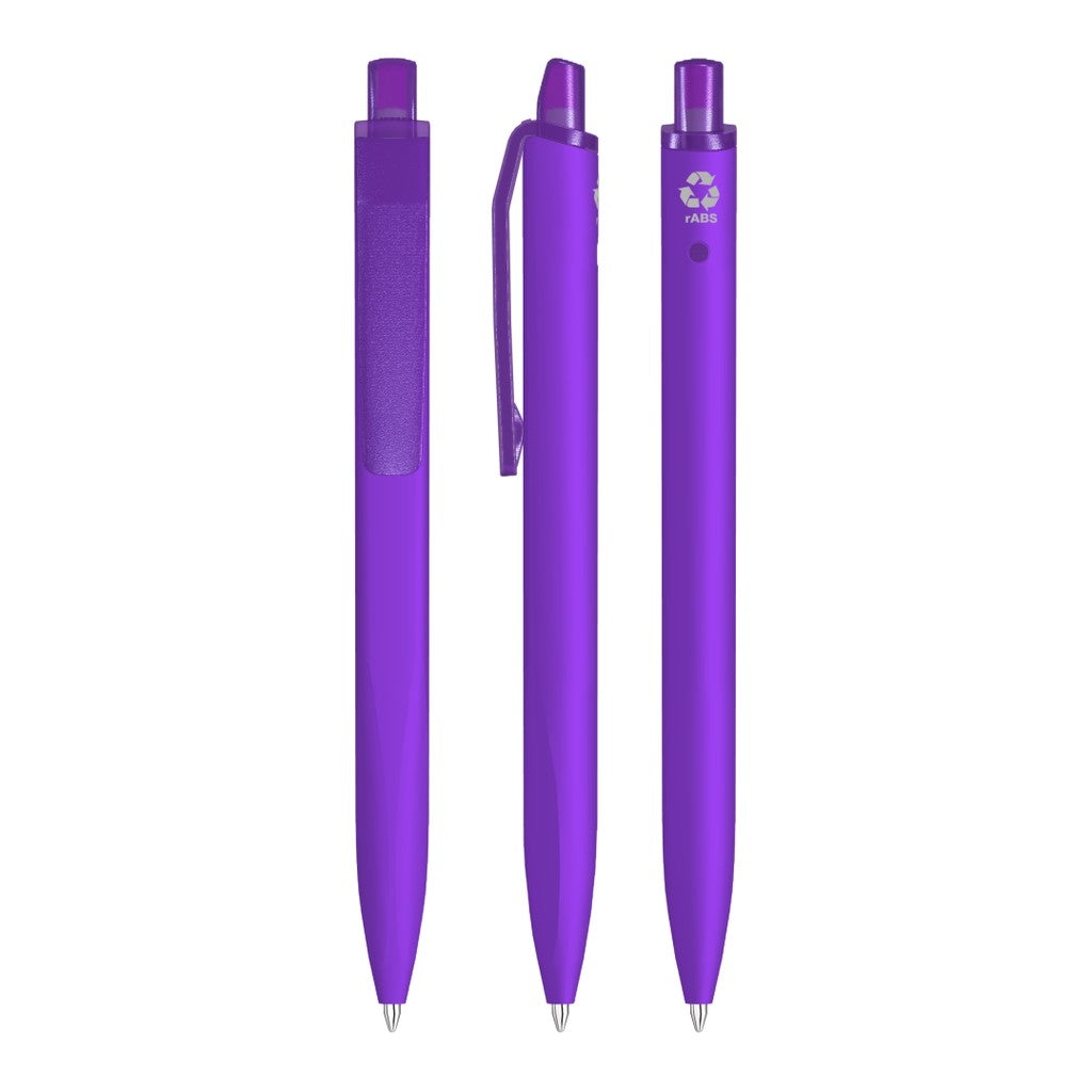 Gummierter Druckkugelschreiber mit transparentem Clip – Violett