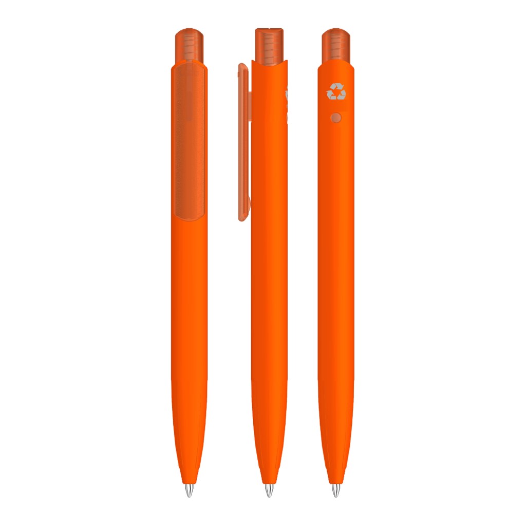 Gummierter Kugelschreiber mit transparentem Clip – Orange