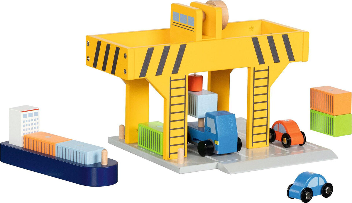 Hafenkran Set aus Holz mit Schiff und Lkw von goki – Container