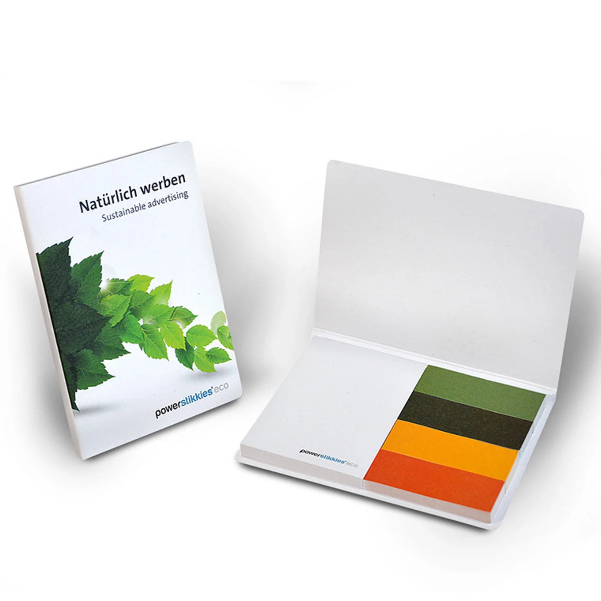 Haftset 105 x 75 mm mit Logo und vier Papiermarkern – Ansicht