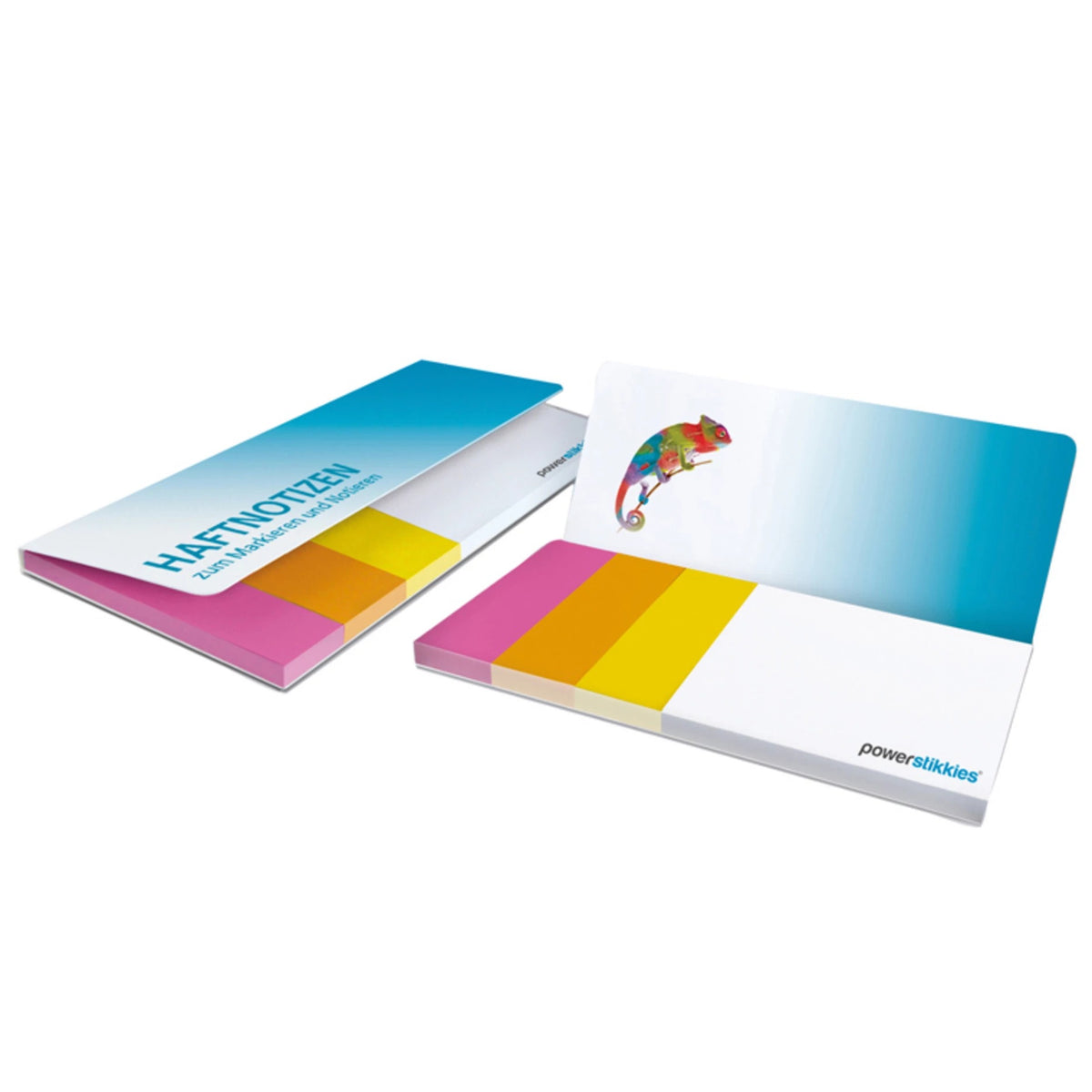 Haftset 125 x 70 mm mit drei Papiermarkern und Logo bedrucken – Ansicht