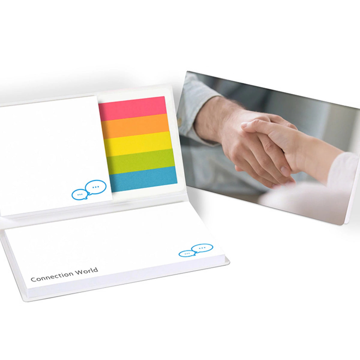 Haftset 130 x 76 mm mit zwei Haftnotizen und Logo bedrucken – Papiermarker neutral