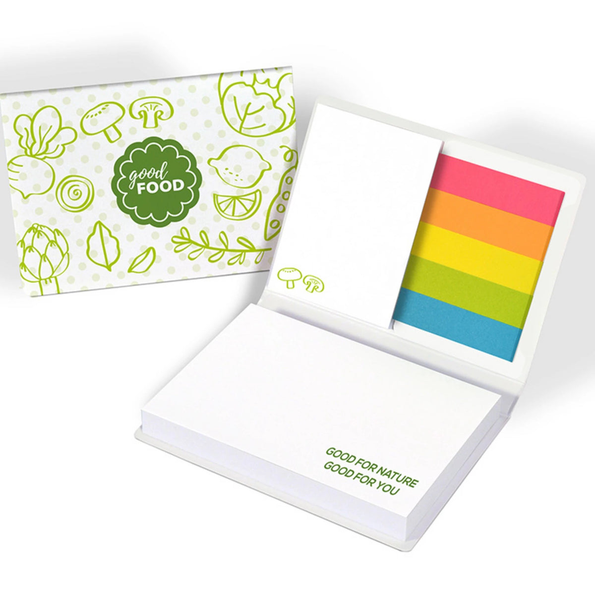Haftset mit 100 Blatt Haftnotizen, 106 x 76 x 14 mm, mit Logo – Papiermarker neutral