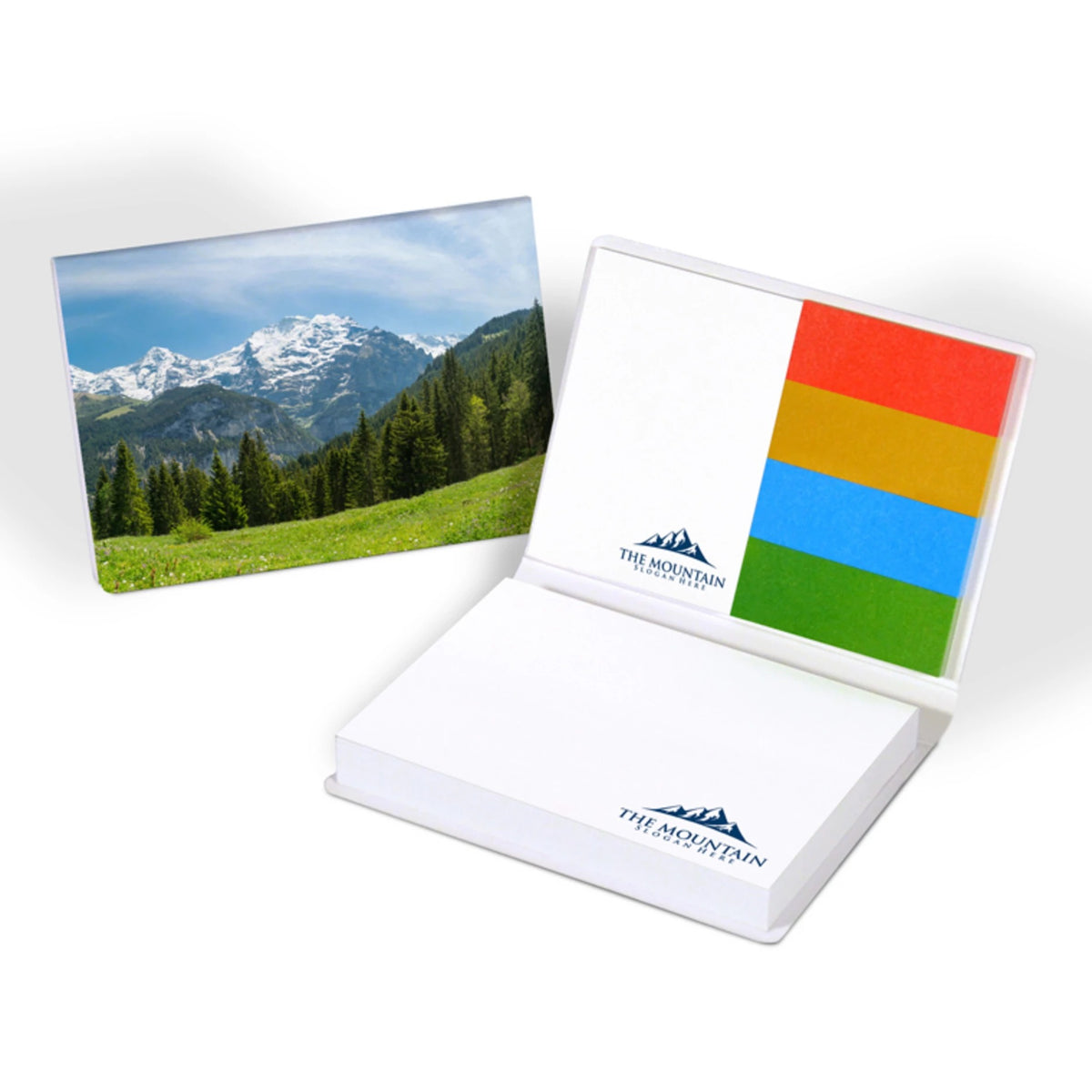 Haftset mit 100 Blatt und Papiermarkern, 14 mm stark, mit Logo – Ansicht