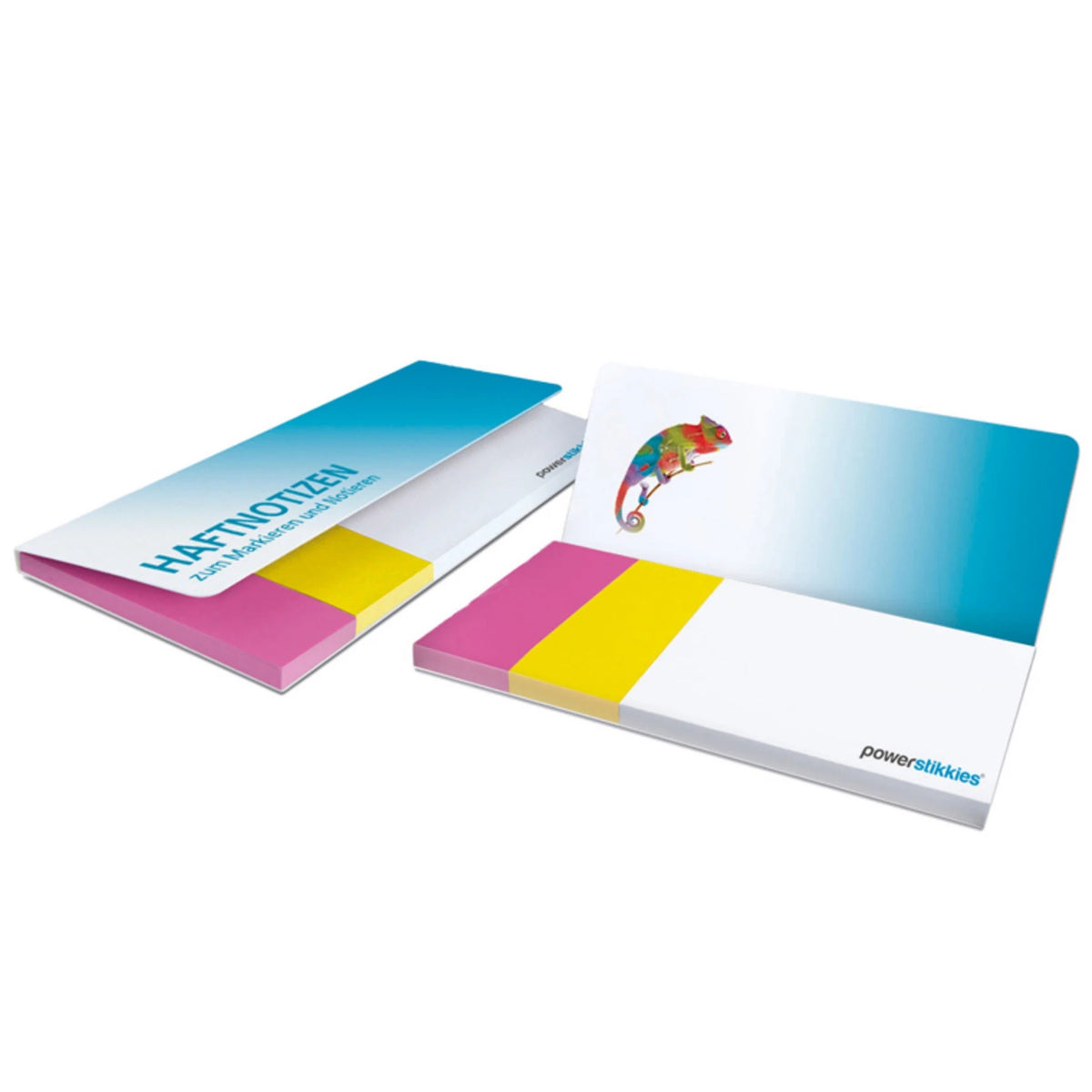 Haftset mit Logo: Haftnotiz und zwei Papiermarker, 125 x 70 mm