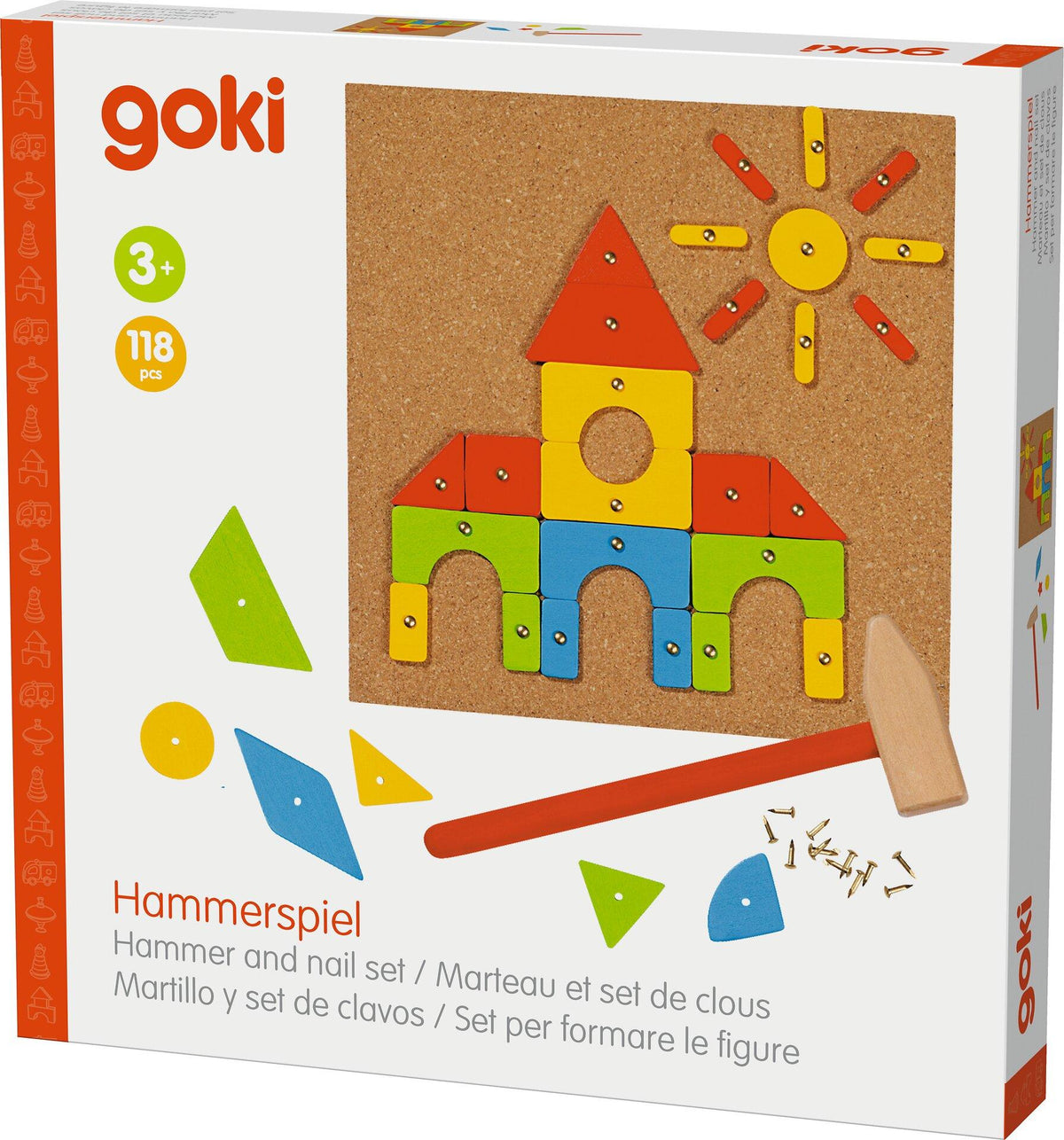 Hammerspiel mit 118 bunten Formen und Korkplatte – Detail