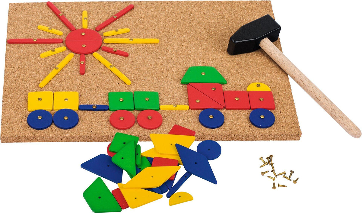 Hammerspiel XXL mit A4 Korkplatte und 100 Holzplättchen – Ansicht