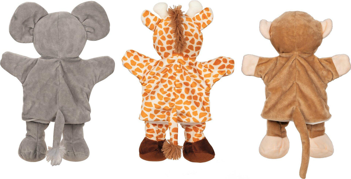 Handpuppen Giraffe, Affe und Elefant mit Beinen – Seitenansicht