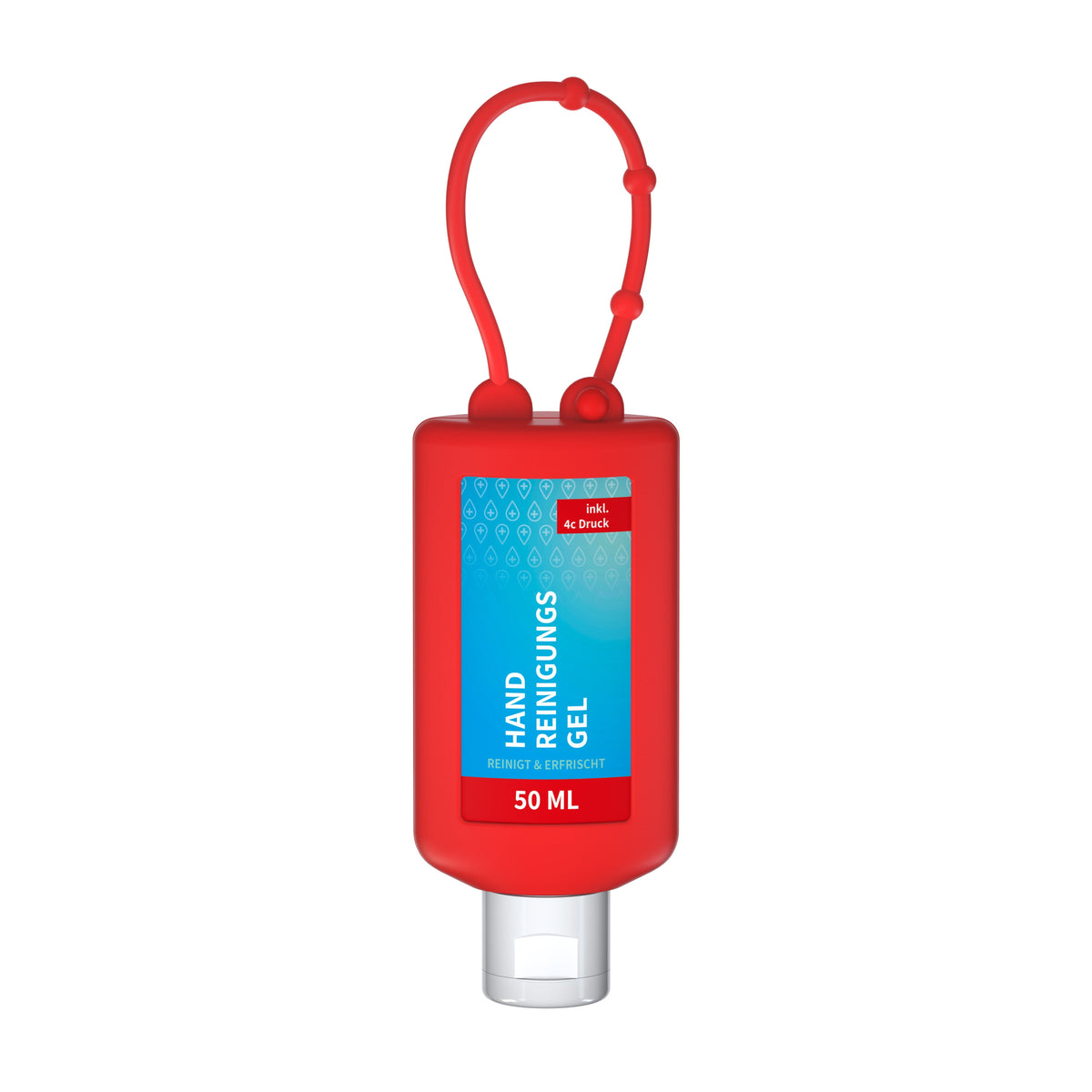 Handreinigungsgel 50 ml Flasche mit Silikonhülle zum Anhängen – Rot
