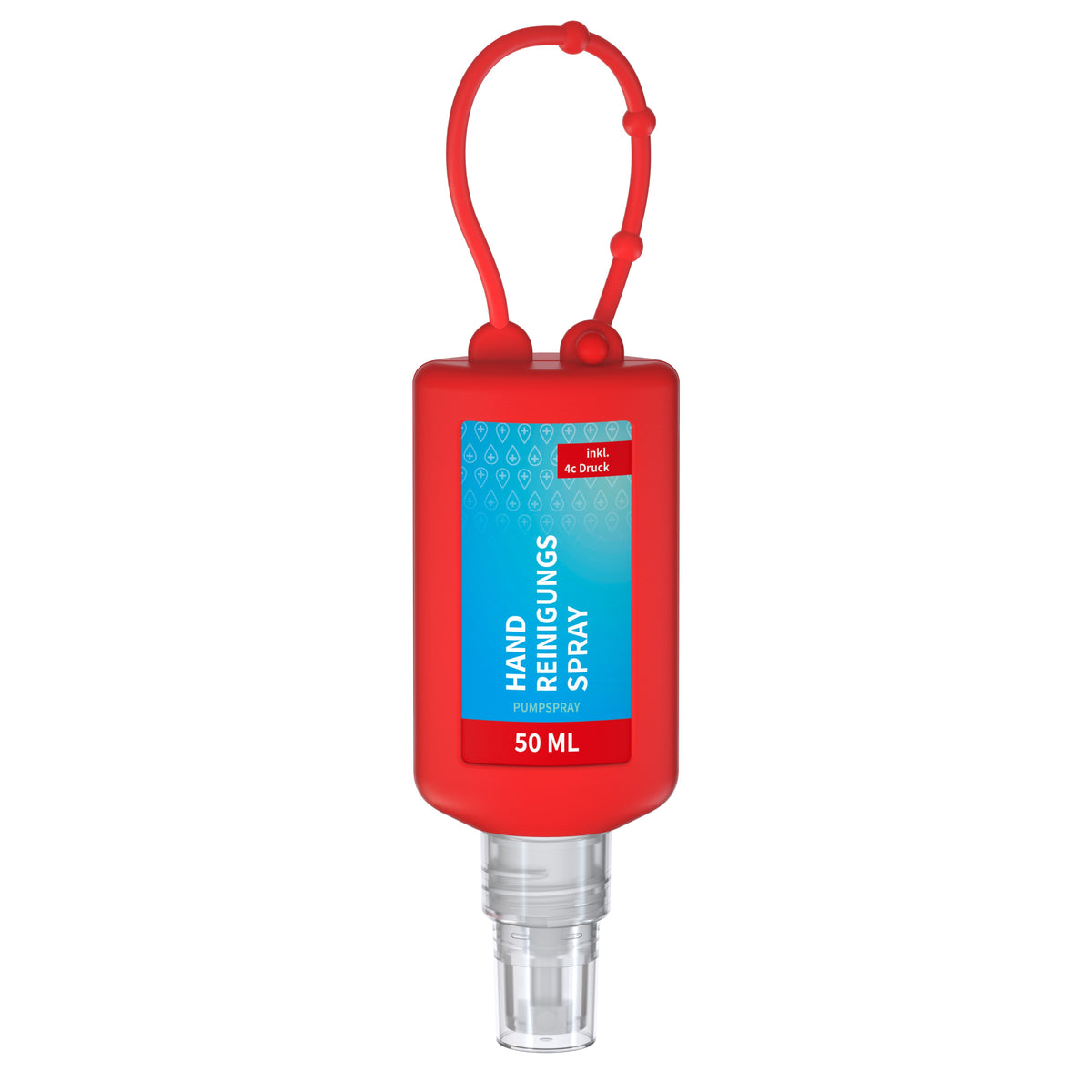 Handreinigungsspray 50 ml Flasche mit Silikonhülle zum Anhängen