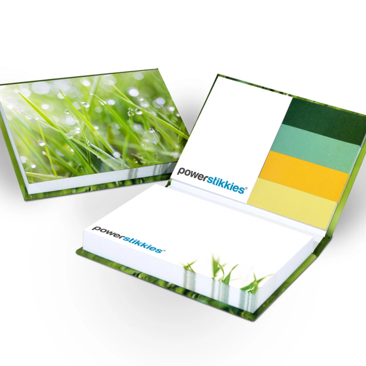 Hardcover Set 105 x 75 x 15 mm mit Papiermarkern und Logo – Ansicht