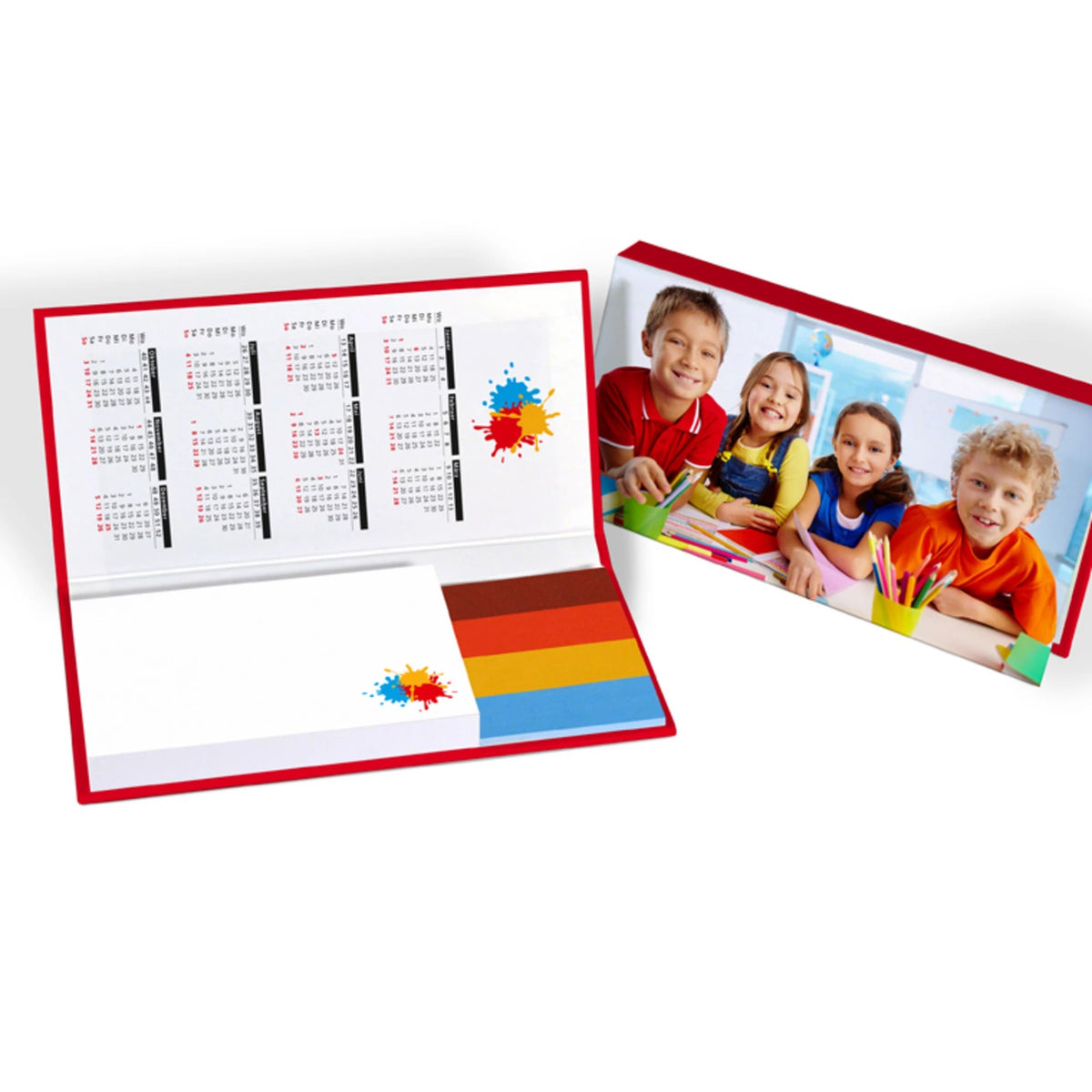 Hardcover Set 155 x 75 mm mit vier Papiermarkern und Logo
