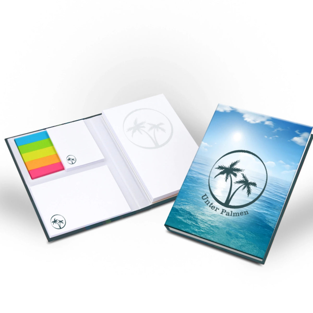 Hardcover Set mit Haftnotizen, Notizblock und Markern – Papiermarker neutral