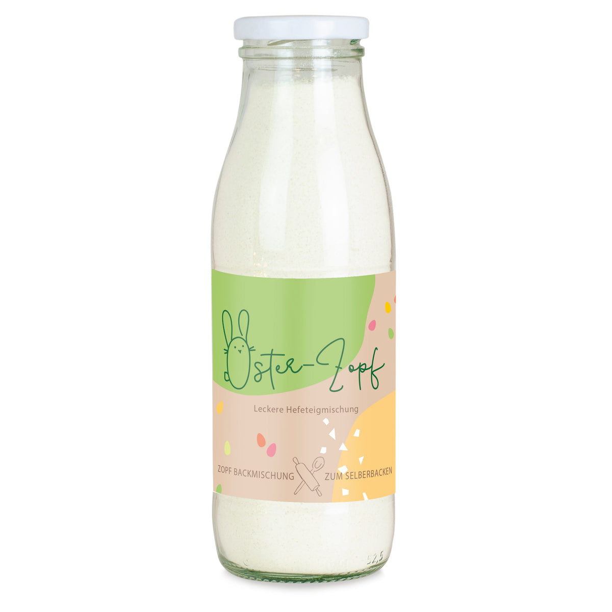 Hefezopf Backmischung zu Ostern in der Flasche 300 g mit Logo – Beispielmotiv