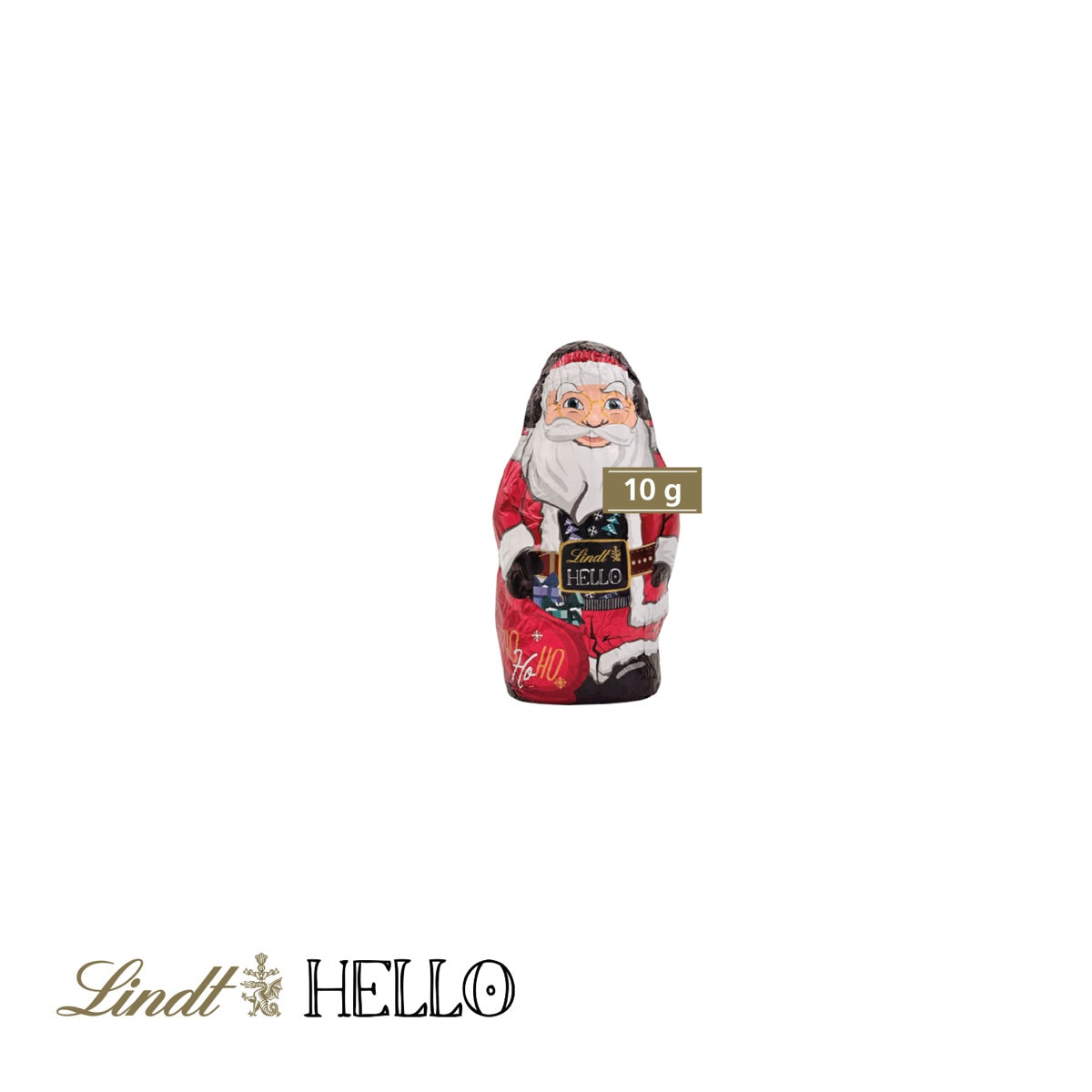 Kartonage geöffnet mit Lindt HELLO XMAS Santa als Füllung