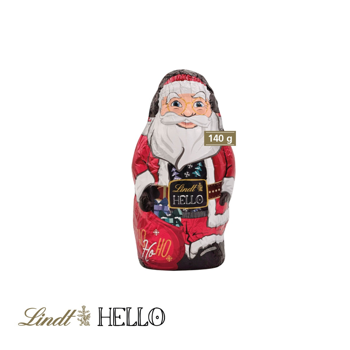 Kartonage geöffnet mit großem Lindt HELLO XMAS Santa