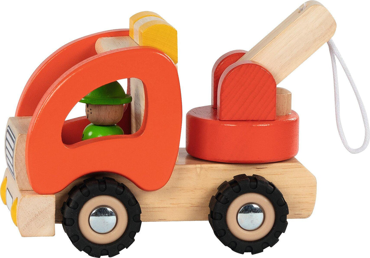 Holz Abschleppwagen mit Kranarm, rund 18,5 cm lang