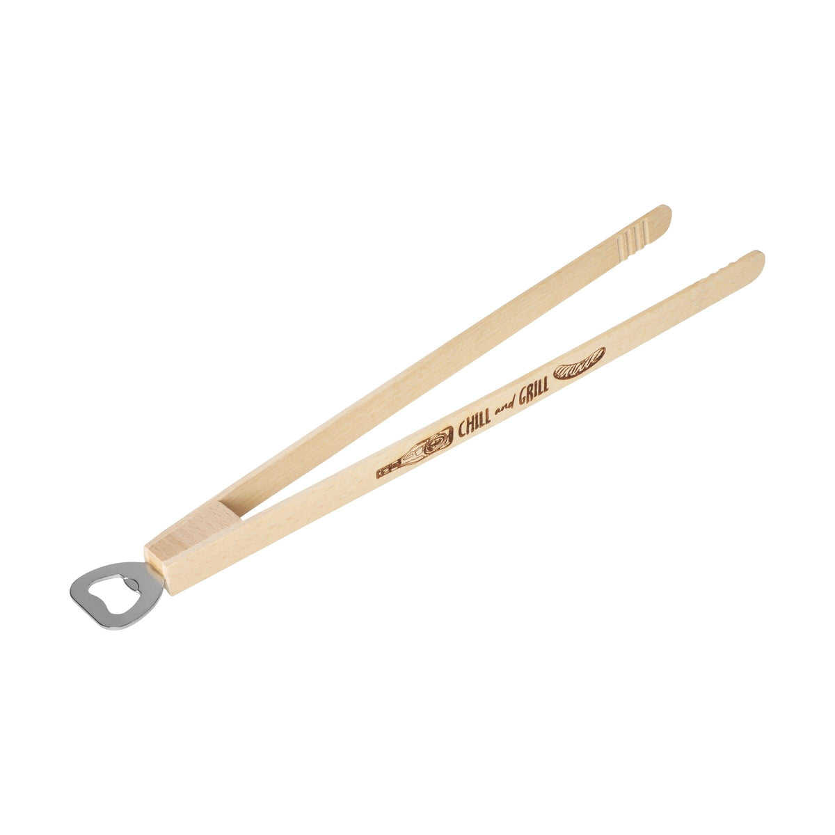 Holz-Grillzange „Opener“ mit Kapselheber, 43 cm