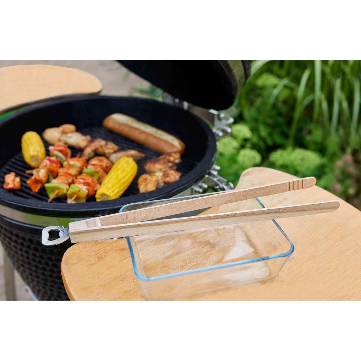 Holz-Grillzange „Opener“ mit Kapselheber, 43 cm