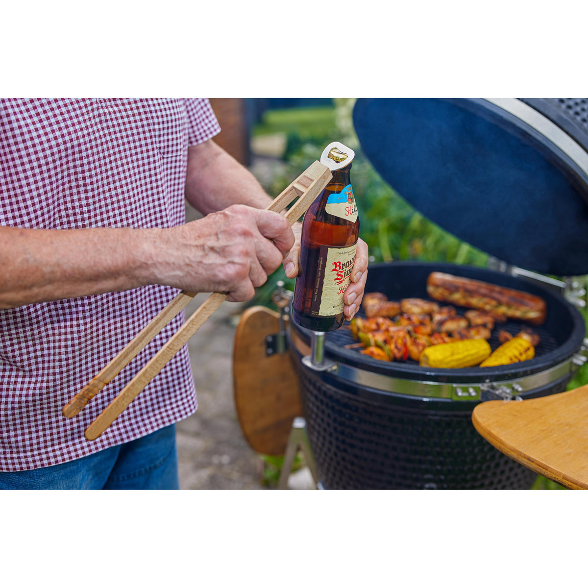 Holz-Grillzange „Opener“ mit Kapselheber, 43 cm