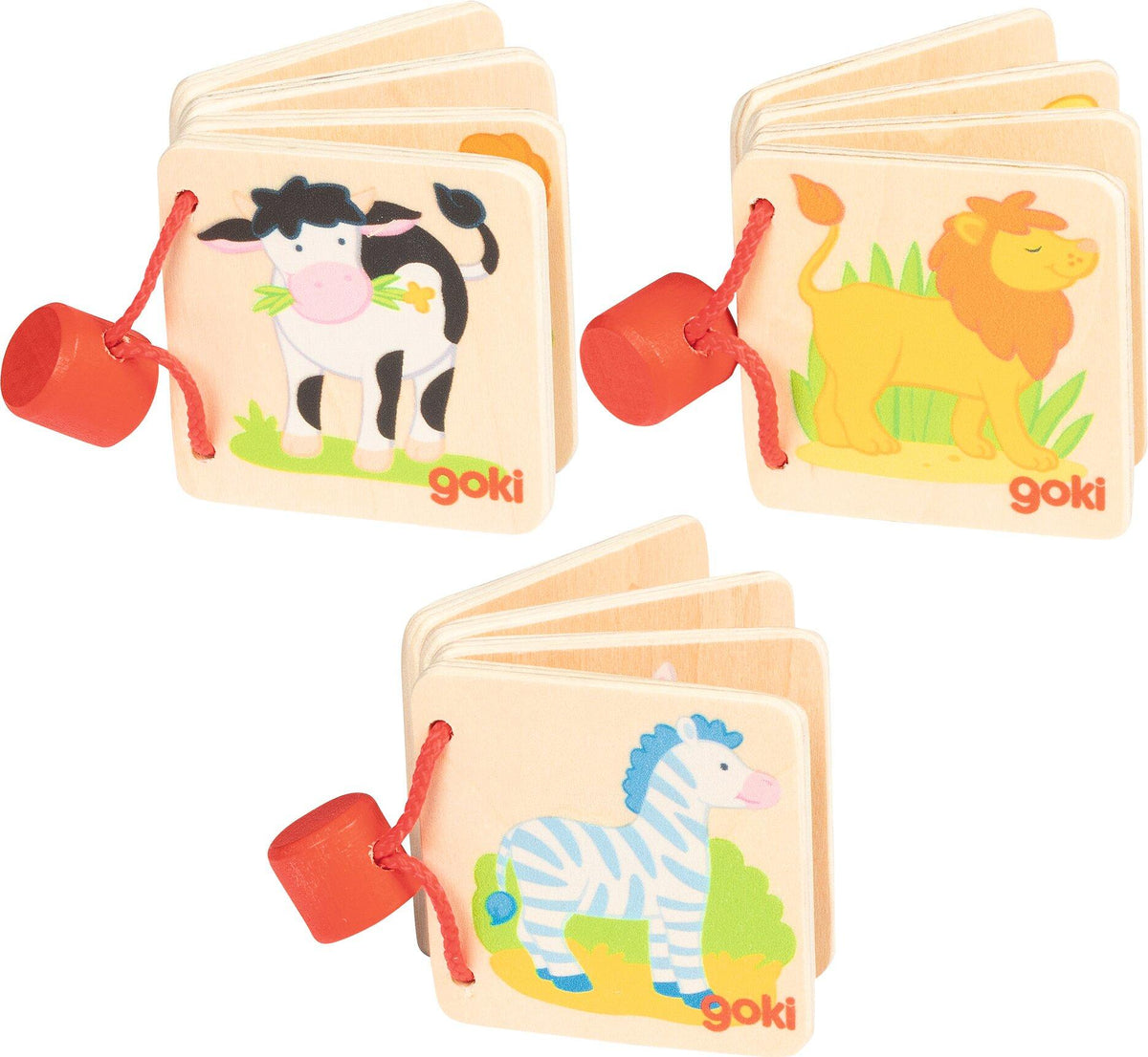 Holzbilderbuch Kuh, Löwe und Zebra von goki – Ansicht