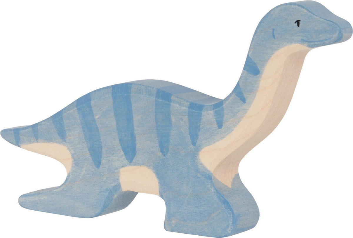 Holzdinosaurier Plesiosaurus in Blau mit Streifen – Ansicht