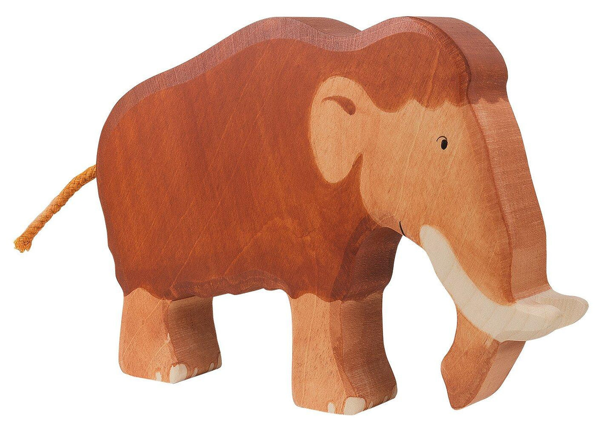 Holzfigur Mammut mit hellen Stoßzähnen von HOLZTIGER – Ansicht
