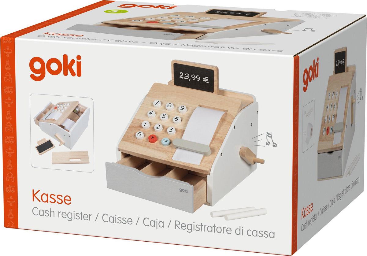 Holzkasse mit Tafeldisplay und Schublade von goki – Weitere Ansicht