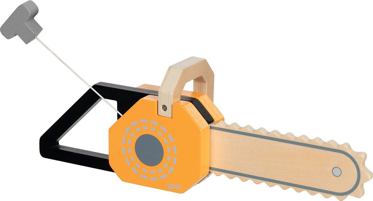 Holzkettensäge in Orange mit Geräusch von goki – Weitere Ansicht