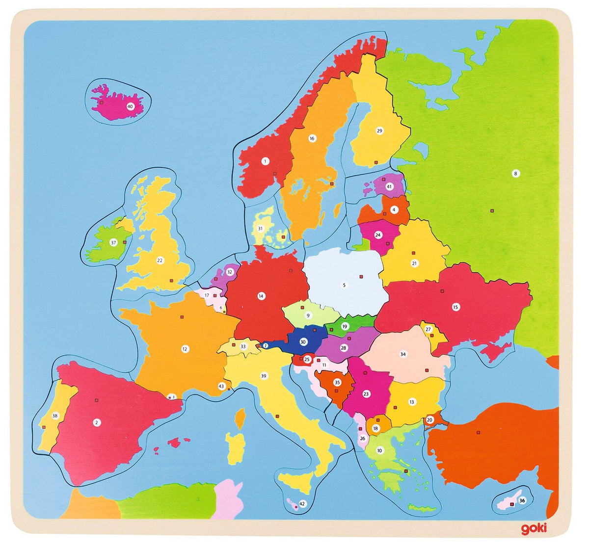 Holzpuzzle Europakarte mit bunten Ländern im Rahmen – Ansicht