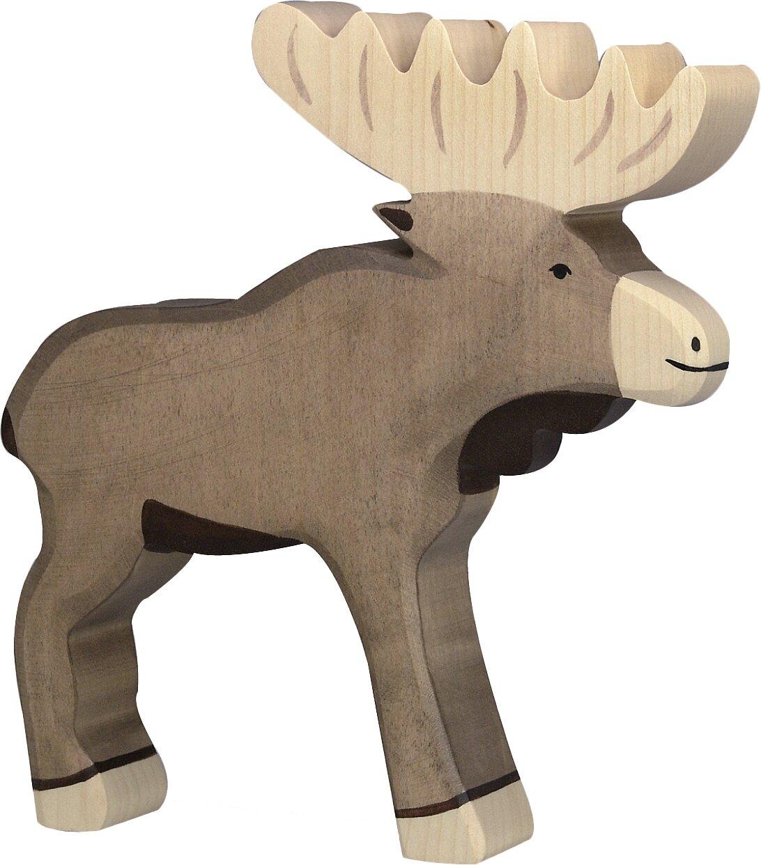 HOLZTIGER Elch aus Holz mit breitem Geweih – Ansicht