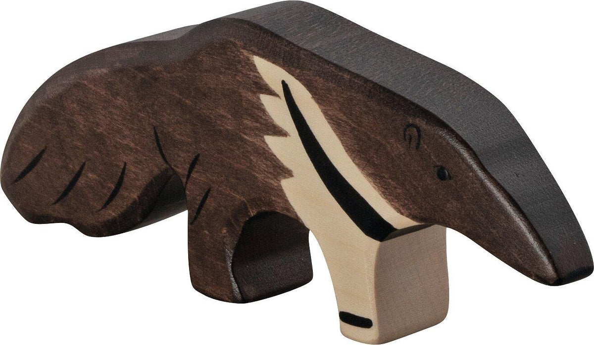HOLZTIGER Holzfigur Ameisenbär in Dunkelbraun und Creme – Gesamtansicht