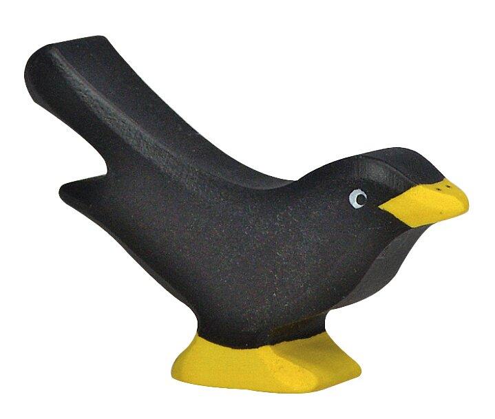 HOLZTIGER Holzfigur Amsel mit gelbem Schnabel – Gesamtansicht