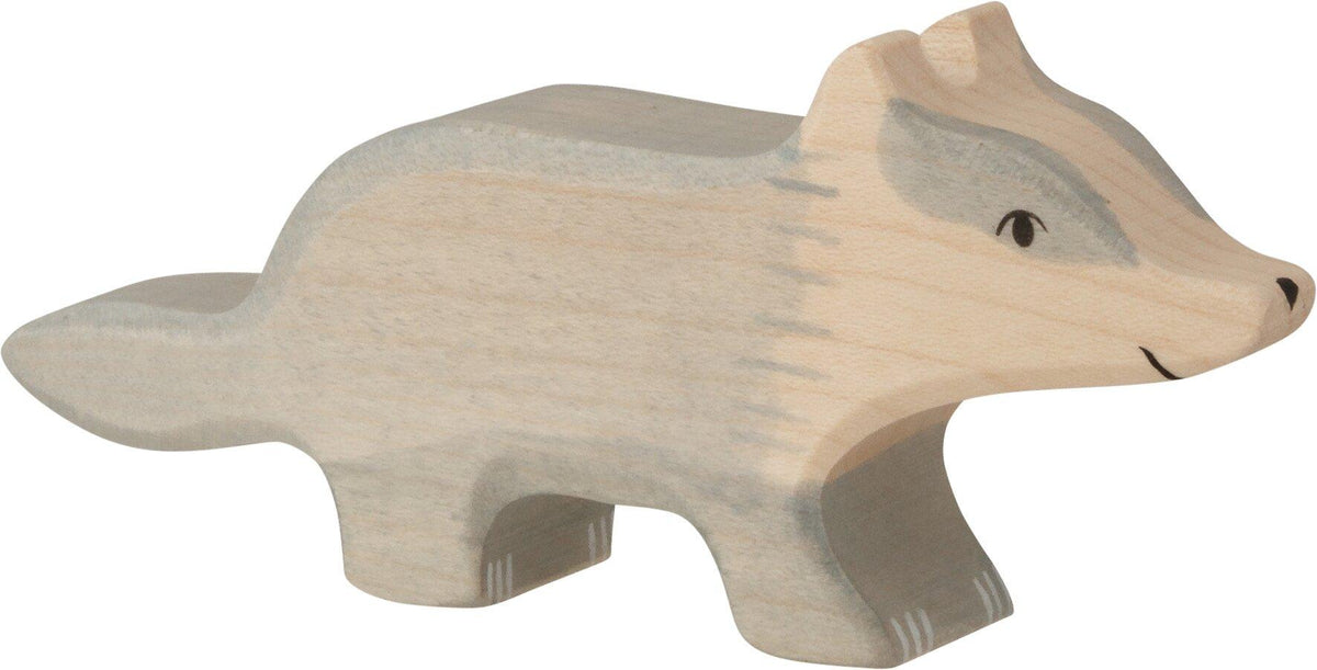 HOLZTIGER Holzfigur Dachs in Grau und Holzton