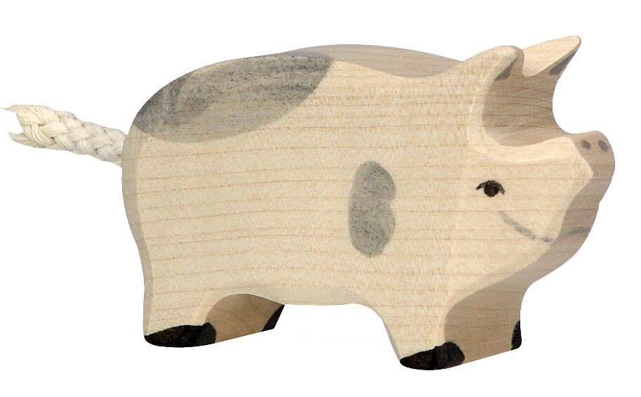 HOLZTIGER Holzfigur Ferkel gefleckt – Ansicht