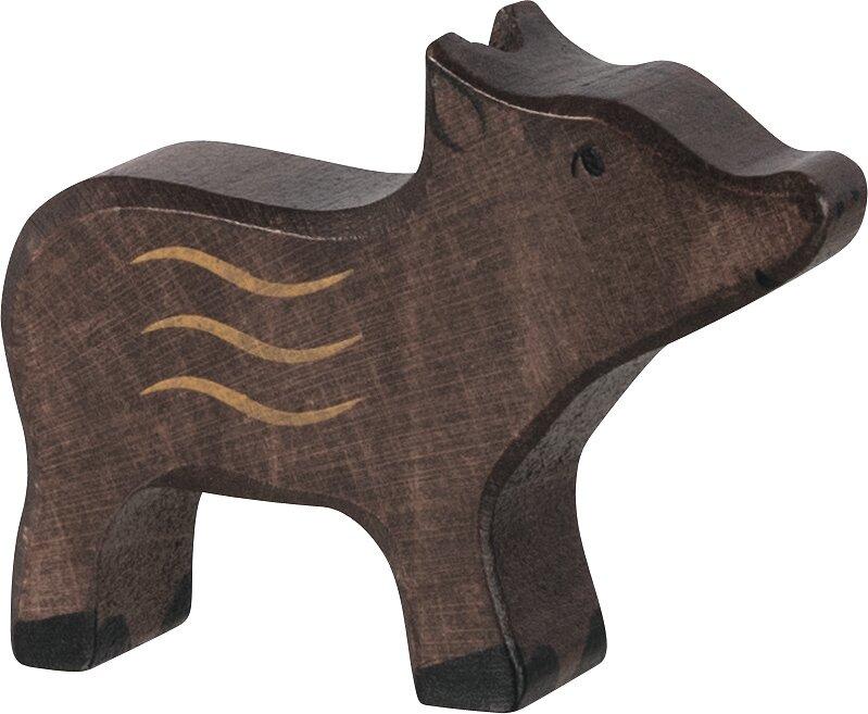 HOLZTIGER Holzfigur Frischling mit hellen Streifen – Ansicht
