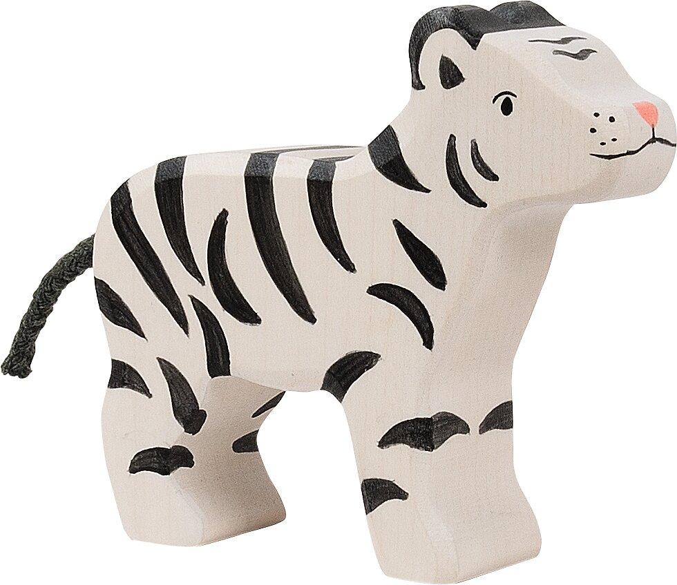 HOLZTIGER Holzfigur kleiner Tiger mit Schwanzkordel – Ansicht