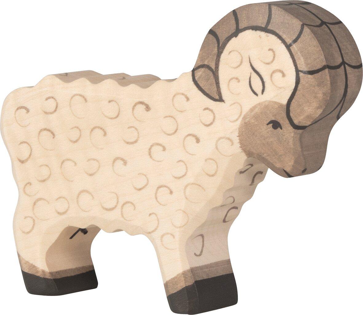 HOLZTIGER Holzfigur Widder mit gedrehten Hörnern – Ansicht