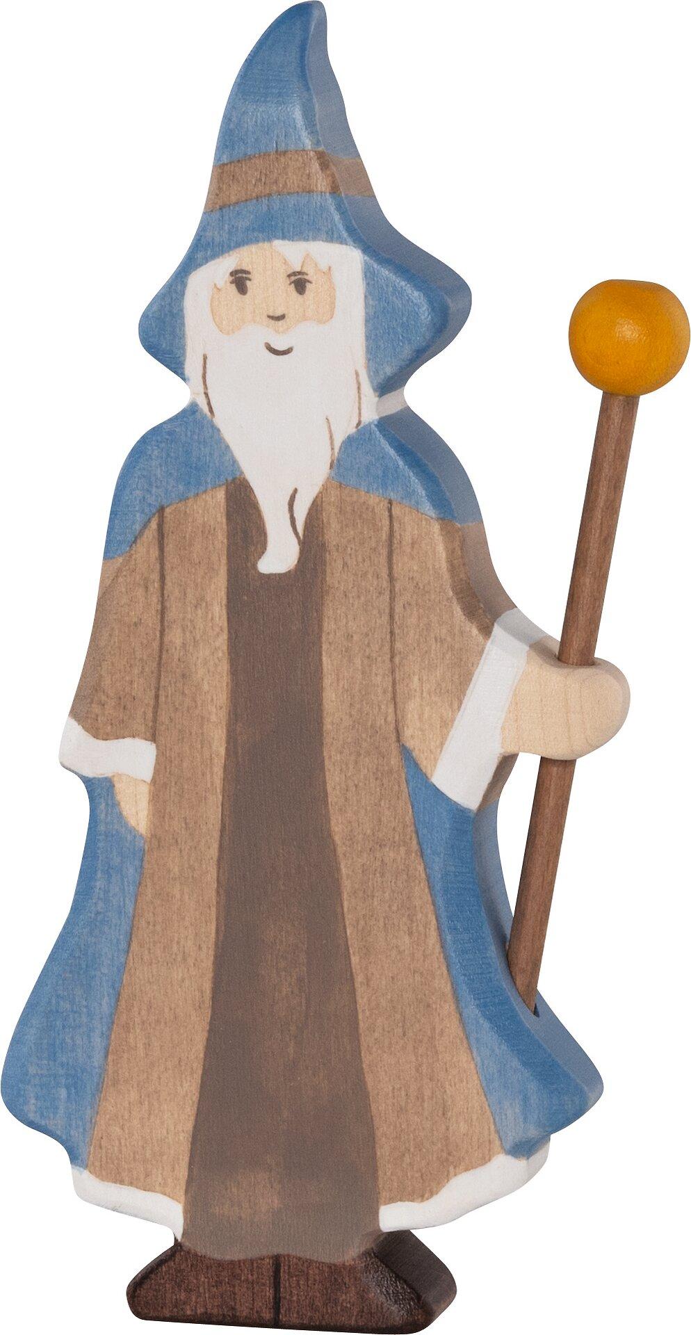 HOLZTIGER Holzfigur Zauberer mit Stab und Spitzhut – Ansicht