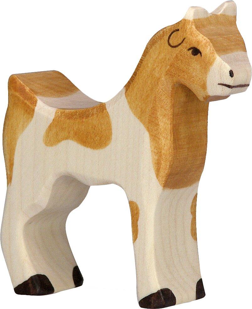 HOLZTIGER Holzfigur Ziege mit braunen Flecken – Ansicht