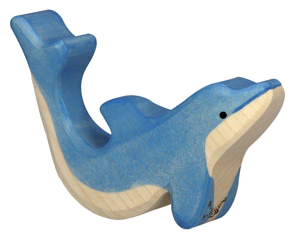 HOLZTIGER kleiner Delfin aus blau gefärbtem Holz – Ansicht