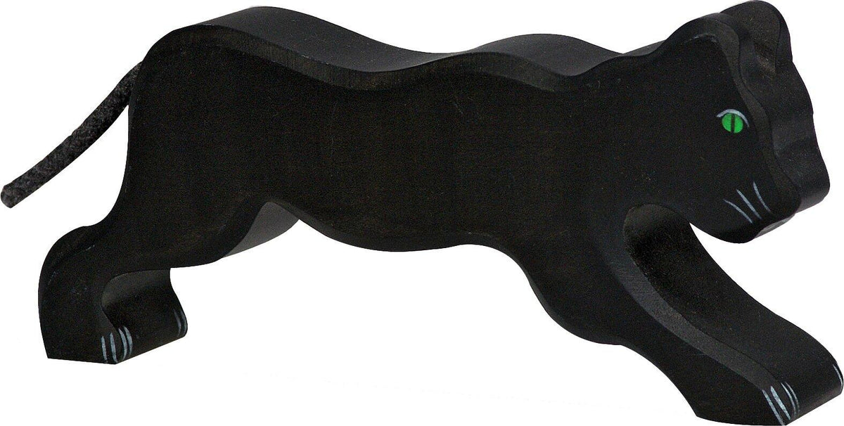 HOLZTIGER Panther in Schwarz mit grünen Augen aus Holz – Ansicht