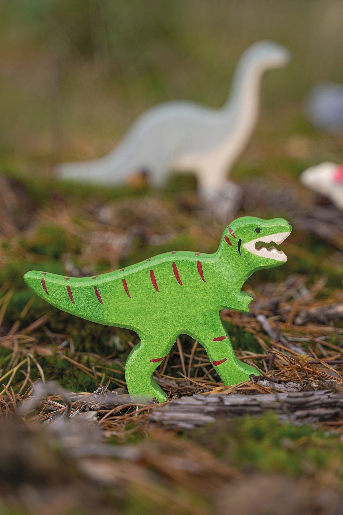HOLZTIGER Tyrannosaurus Rex Holzfigur in Grün – Ansicht