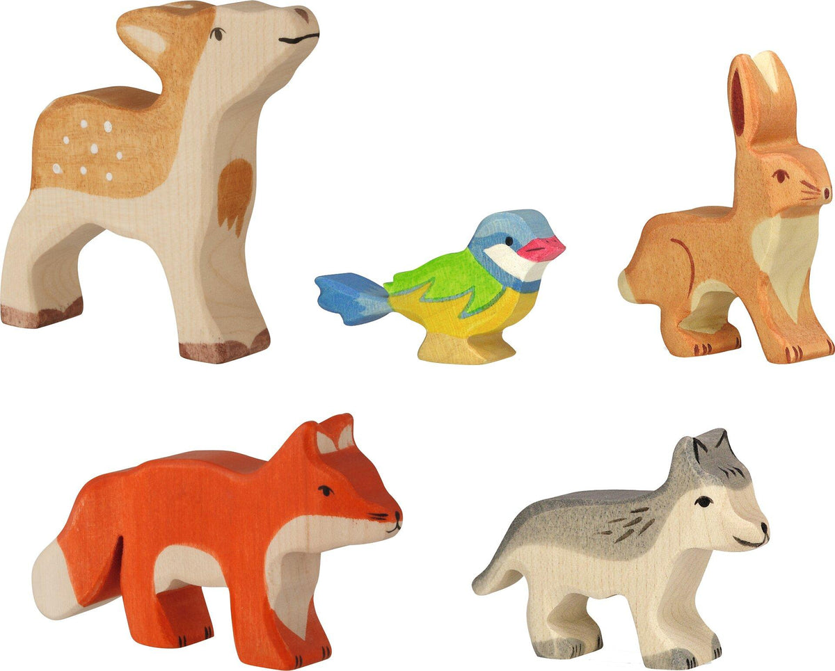 HOLZTIGER Waldtiere Set mit Fuchs, Hase, Kitz, Wolf, Blaumeise – weitere Ansicht