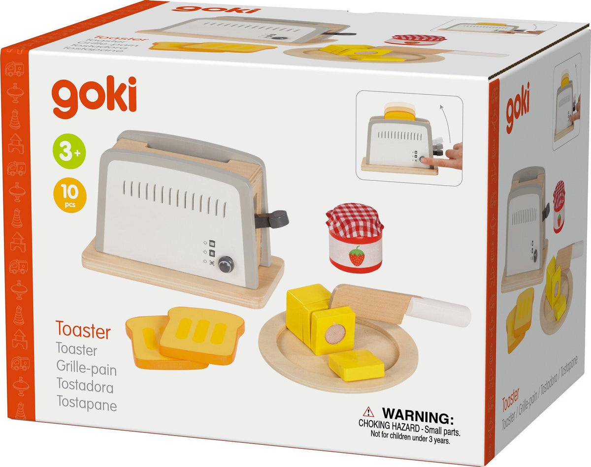 Holztoaster mit Toast, Butter und Marmelade von goki – Seitenansicht