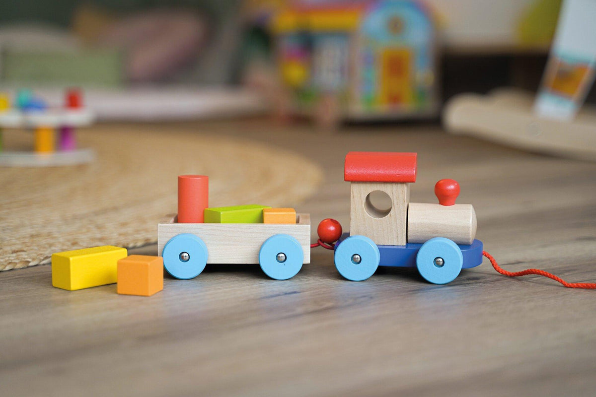 Holzzug Marseille mit Wagen und fünf Bausteinen