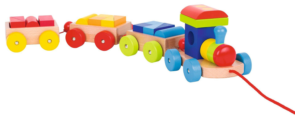 Holzzug Orlando mit drei Wagen und 14 Bausteinen – Detailansicht