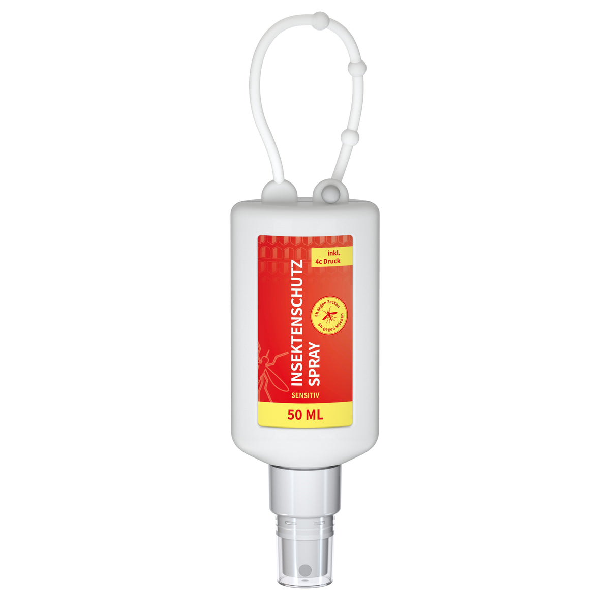 Insektenschutzspray 50 ml Anhängeflasche mit Silikonhülle – Weiß