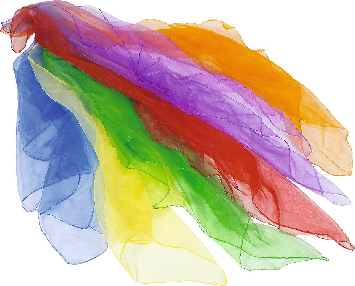 Jongliertücher in sechs Farben im Set, 66 x 66 cm