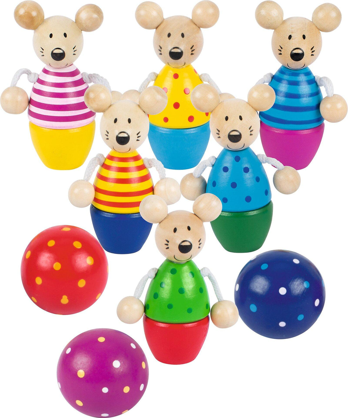 Kegelspiel Speedy mit 6 Mäusekegeln und 3 Kugeln